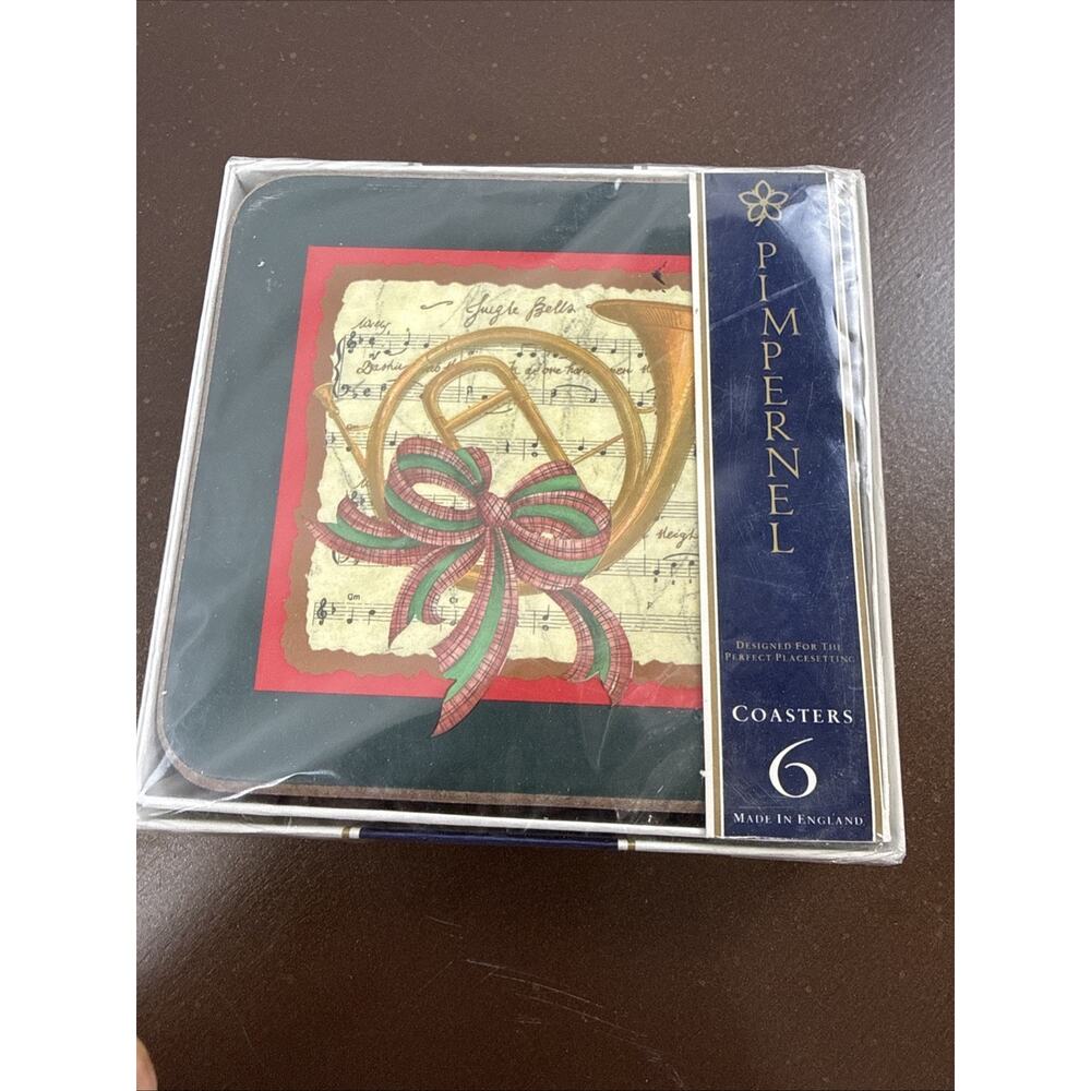 90’s Pimpernel Christmas The Festive Scroll Cork Back Coasters Boxed Set 6 New